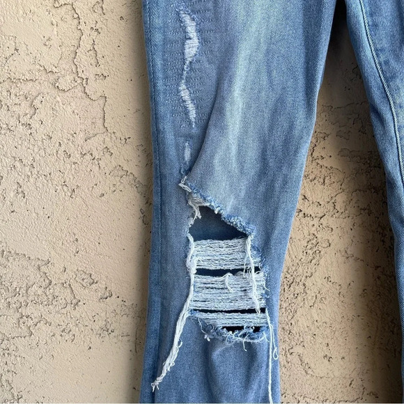 Good American Blue Light Wash Distressed Flare Denim Jeans Women's Size 4 - Picture 7 of 10